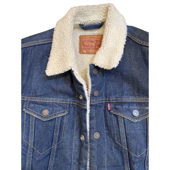 Levis Jacket Small Blue Sherpa Lined Denim Jean Trucker Button Up - Picture 1 of 11